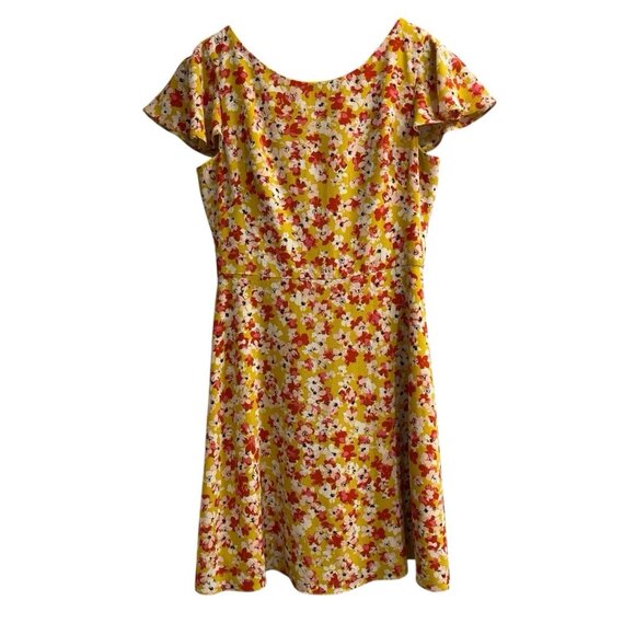 London Times Dress Womens 8 Yellow Floral Chiffon A Line Ruffle Sleeve Cottage - Picture 1 of 10